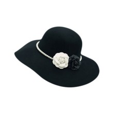 Wavy Brim Camellia Pearl Wool Felt Hat