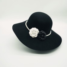 Wavy Brim Camellia Pearl Wool Felt Hat