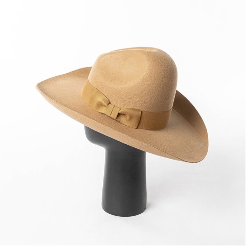 Wide-Brimmed Felt Hat with Ribbon and Bow