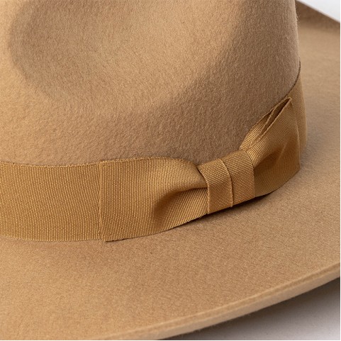 Wide-Brimmed Felt Hat with Ribbon and Bow