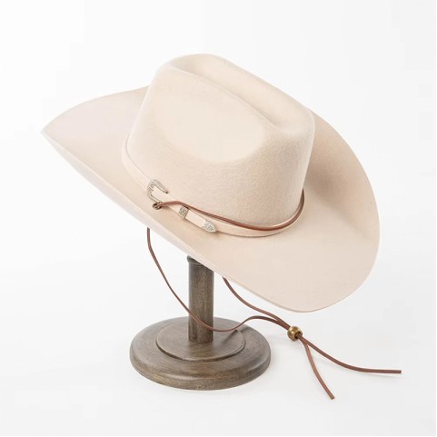Cowboy Hat with Felt and Cord Bands — Wide-Brimmed Felt Hat
