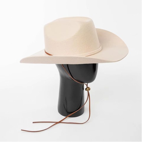 Cowboy Hat with Felt and Cord Bands — Wide-Brimmed Felt Hat