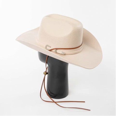 Cowboy Hat with Felt and Cord Bands — Wide-Brimmed Felt Hat