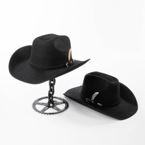 Wool Felt Cowboy Hat with Felt Band, Metal, and Leather Accents — Wide Brim