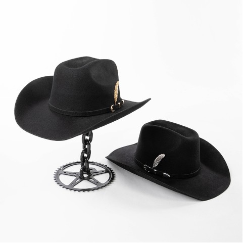 Wool Felt Cowboy Hat with Felt Band, Metal, and Leather Accents — Wide Brim