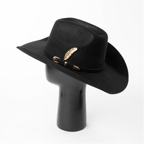 Wool Felt Cowboy Hat with Felt Band, Metal, and Leather Accents — Wide Brim