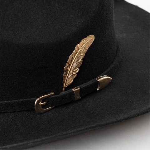 Wool Felt Cowboy Hat with Felt Band, Metal, and Leather Accents — Wide Brim