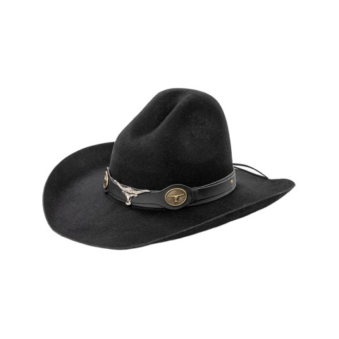 100% Wool Felt Cowboy Hat — Wide-Brimmed Felt Hat with Bull Head Band