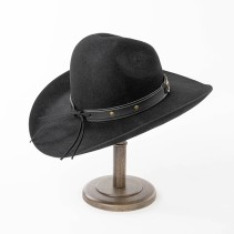 100% Wool Felt Cowboy Hat — Wide-Brimmed Felt Hat with Bull Head Band
