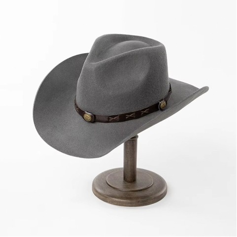 Unisex Wide-Brimmed Felt Hat with PU Belt Trim