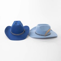 Wool Felt Cowboy Hat with Faux Diamond Chain and Metal Feather Accent