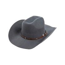 Wide-Brimmed Felt Hat with Riveted Belt