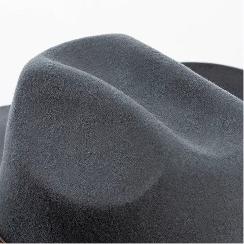 Wide-Brimmed Felt Hat with Riveted Belt
