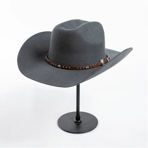Wide-Brimmed Felt Hat with Riveted Belt