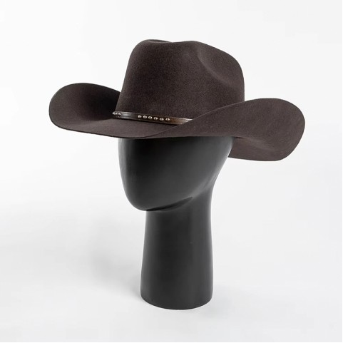 100% Wool Felt Cowboy Hat with Rivet-Embellished Band