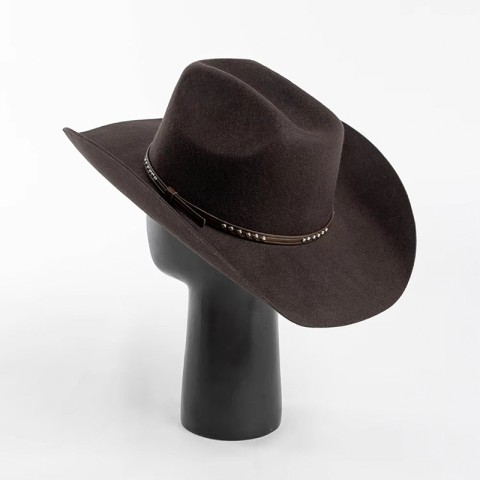 100% Wool Felt Cowboy Hat with Rivet-Embellished Band