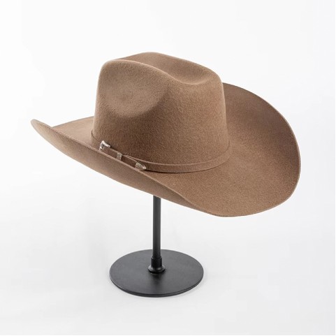 Unisex Felt Cowboy Hat with Buckle Accent – ​​Wide-Brimmed Wool Hat