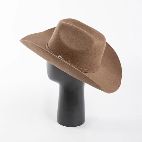 Unisex Felt Cowboy Hat with Buckle Accent – ​​Wide-Brimmed Wool Hat