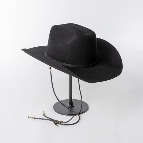 100% Wool Wide-Brimmed Felt Hat with Cowboy-Style Cord
