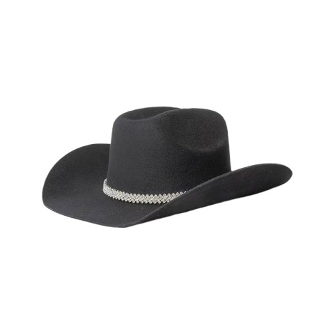 100% Wool Felt Cowboy Hat with Rhinestone Chain and Wide Brim