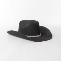 100% Wool Felt Cowboy Hat with Rhinestone Chain and Wide Brim