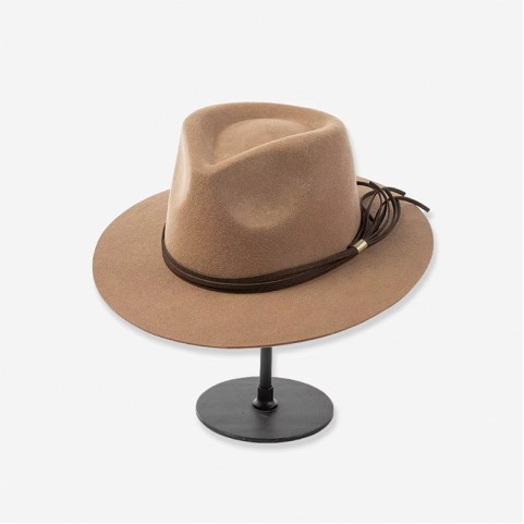 Short Brim Wool Felt Fedora Hat with Polyurethane Belt Decoration