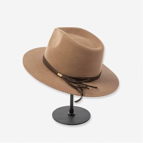 Short Brim Wool Felt Fedora Hat with Polyurethane Belt Decoration