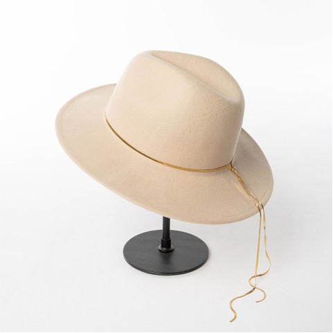Gold Thin Rope Decorated Wide Brim Wool Felt Fedora Hat