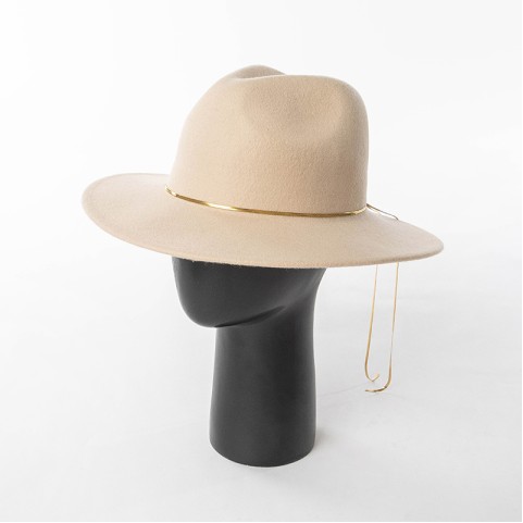 Gold Thin Rope Decorated Wide Brim Wool Felt Fedora Hat