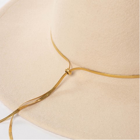 Gold Thin Rope Decorated Wide Brim Wool Felt Fedora Hat