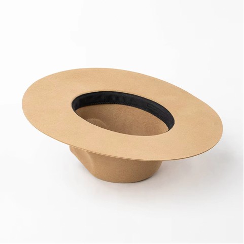 Wide Brim Wool Felt Fedora Hat with Ribbon Feather Decoration