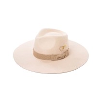Embroidered Heart Shape Wide Brim Wool Felt Fedora Hat