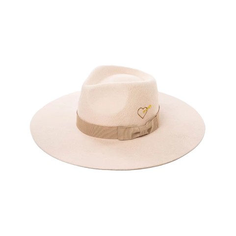 Embroidered Heart Shape Wide Brim Wool Felt Fedora Hat