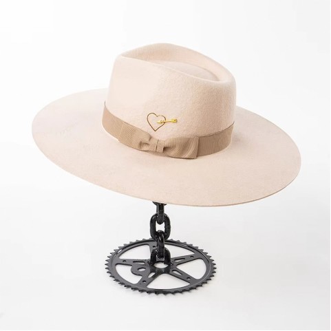 Embroidered Heart Shape Wide Brim Wool Felt Fedora Hat