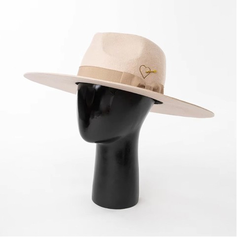 Embroidered Heart Shape Wide Brim Wool Felt Fedora Hat