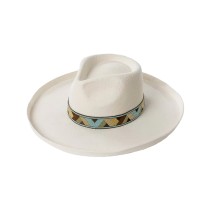 Embroidered Ribbon Wide Brim Fedora Hat