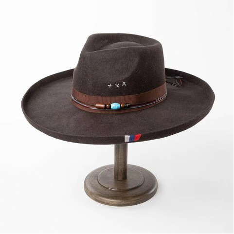 Hand-Embroidered Wide-Brim Fedora Hat
