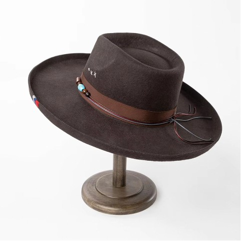 Hand-Embroidered Wide-Brim Fedora Hat