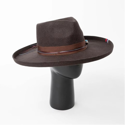 Hand-Embroidered Wide-Brim Fedora Hat