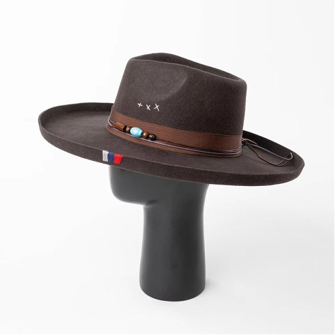 Hand-Embroidered Wide-Brim Fedora Hat