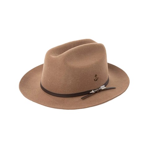 Wool Felt Wide Brim Fedora Hat with Burned Anchor Decoration