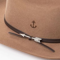 Wool Felt Wide Brim Fedora Hat with Burned Anchor Decoration
