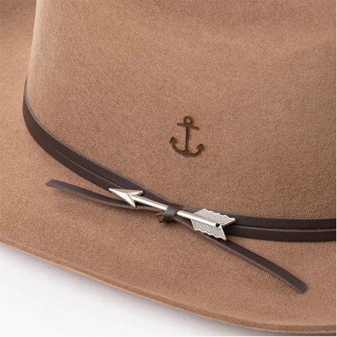 Wool Felt Wide Brim Fedora Hat with Burned Anchor Decoration