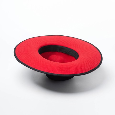 Two-Tone Double-Layer Wool Felt Wide-Brim Fedora Hat