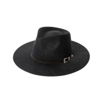 Wide-Brimmed Wool Felt Hat with Polyurethane and Buckle Belt Trim