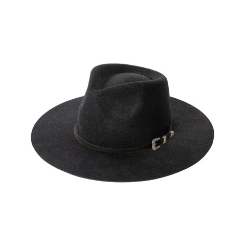 Wide-Brimmed Wool Felt Hat with Polyurethane and Buckle Belt Trim