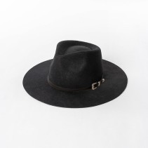 Wide-Brimmed Wool Felt Hat with Polyurethane and Buckle Belt Trim