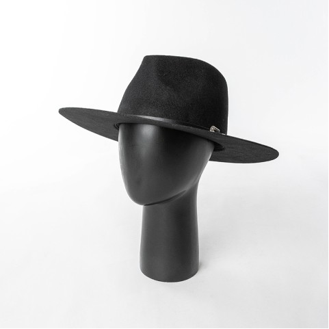 Wide-Brimmed Wool Felt Hat with Polyurethane and Buckle Belt Trim