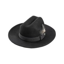 Hand-Embroidered Ribbon Feather Decoration Wool Felt Fedora Hat