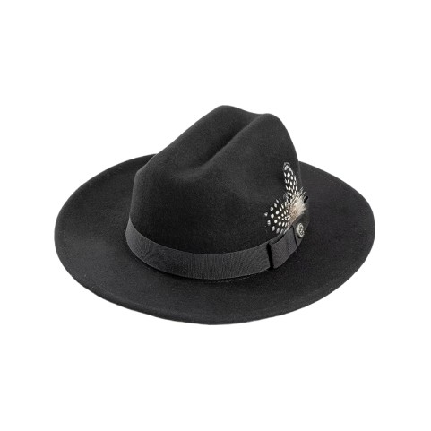 Hand-Embroidered Ribbon Feather Decoration Wool Felt Fedora Hat
